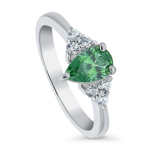 BERRICLE Sterling Silver Solitaire Rings Green Pear Cut Cubic Zirconia CZ Promise Ring for Women, Rhodium Plated 0.8 Carat Size 8