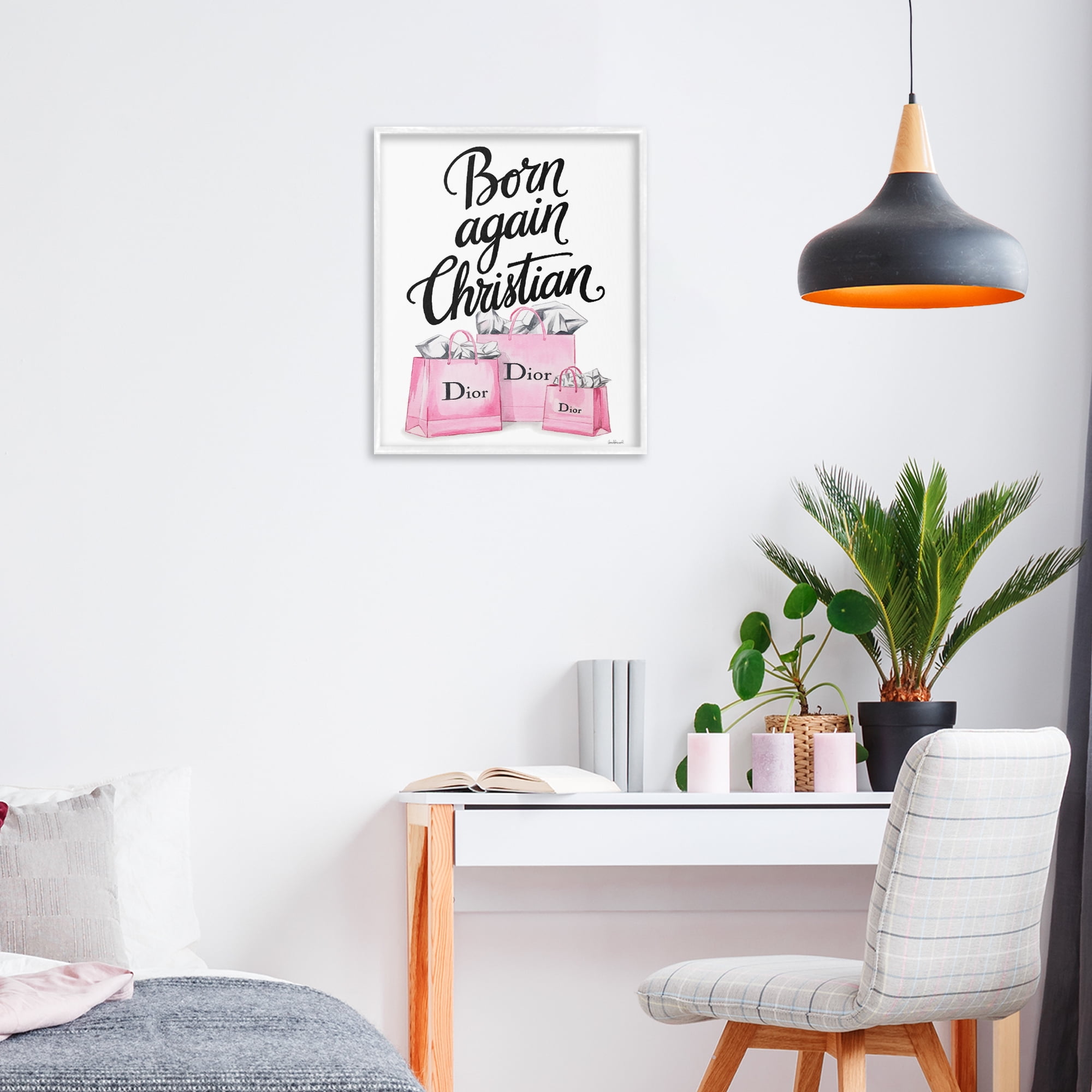 Pink Bags Born Again Christian White Framed Giclee Art, design by Amanda Greenwood