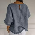 thumbnail image 4 of hotojiny 3/4 Length Sleeve Tops for Women Cotton Linen Trendy Ruffle Hem Shirts Lounge Loose Crewneck Blouse, 4 of 6