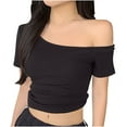 thumbnail image 2 of Otvok Womens New Short-Sleeved Off-The-Shoulder Casual Tops Skew Collar Blouses, 2 of 6