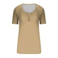 thumbnail image 3 of Women's Dressy Casual Tops for Lady Button up Vintage Fashion 2024 Short Sleeve Loose Fit Flowy Tunic Tops Round Neck Blouse Summer Clothes for Teen Girls Solid Color Khaki T Shirts M, 3 of 4