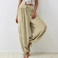 thumbnail image 6 of Summer Saving Wycnly on Sale Pants for Women Womens High Waist Trousers Vintage Linen Solid Drawstring Loose Wide Leg Pants Casual Elastic Waist Palazzo Pants with Pocket, 6 of 7