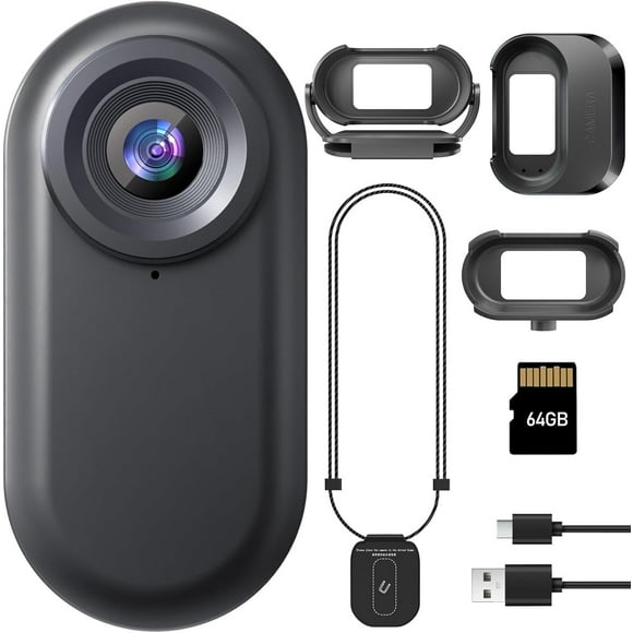 B-Qtech Cámara de Acción HD 1080p - Estuche de Carga Magnética, Resistente Al Agua, Tarjeta de 64 Gb, para Deportes/ciclismo/mascotas
