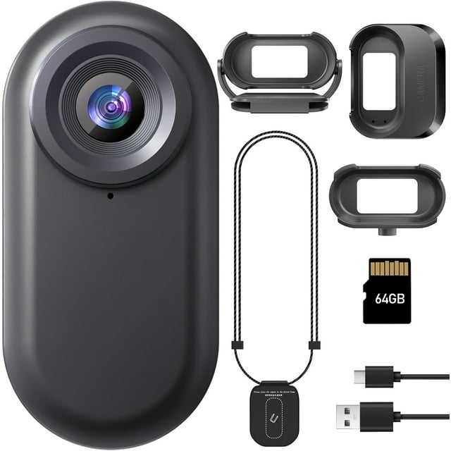 B-Qtech Cámara de Acción HD 1080p - Estuche de Carga Magnética, Resistente Al Agua, Tarjeta de 64 Gb, para Deportes/ciclismo/mascotas