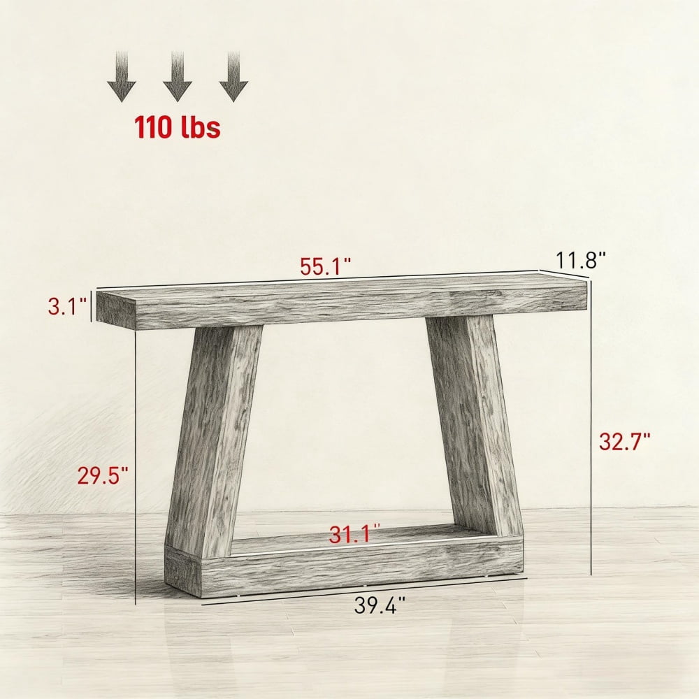 Dark Brown Console Table, 55.1” Narrow Sofa Table with Dual-Tier Storage, 55 LBS Load Capacity, Anti-Tip Kit, Scratch-Resistant Melamine for Entryway Living Room