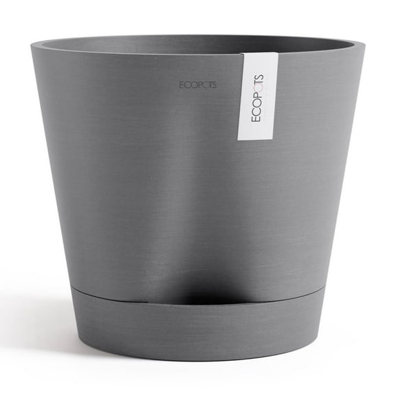 Ecopots Venice 2 Durable Modern Round Indoor/Outdoor Recycled Based Composite Flower Pot Planter w/ Water Reservoir, Grey, 12"