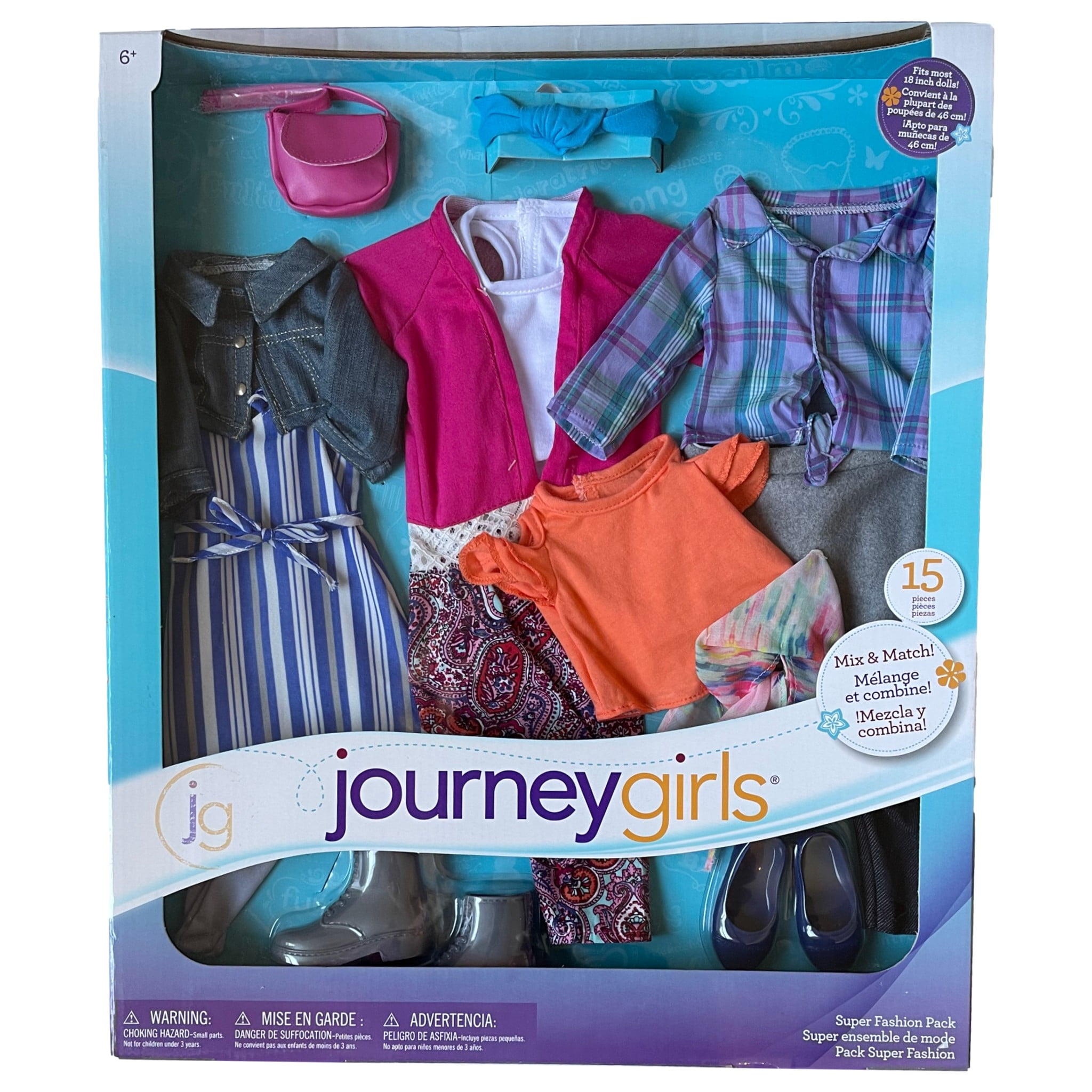 Journey Girls 15 Piece Doll Clothing Outfits Set For 18" Dolls, Doll