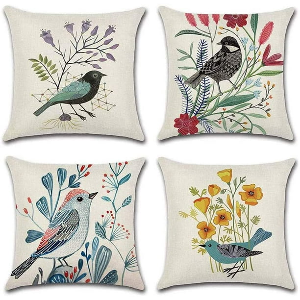 Wendana Set of 4 Spring Floral Throw Pillow Covers 18x18 Inch 