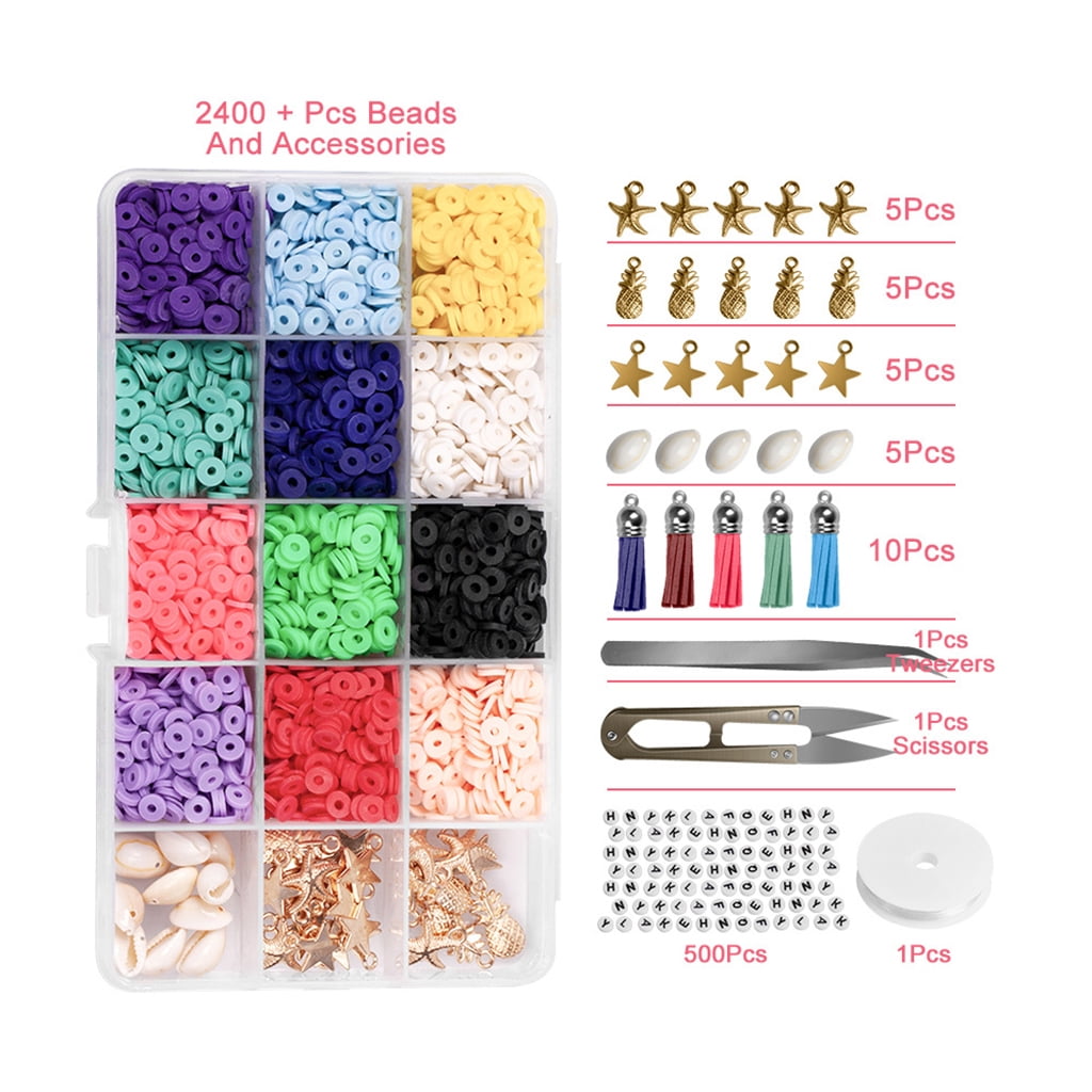 Euwbssr 3897Pcs Clay Beads for Jewelry Making Clay Flat Beads Round Polymer Spacer Beads Bead Charms Heishi Bracelets Beads Alphabet Beads for