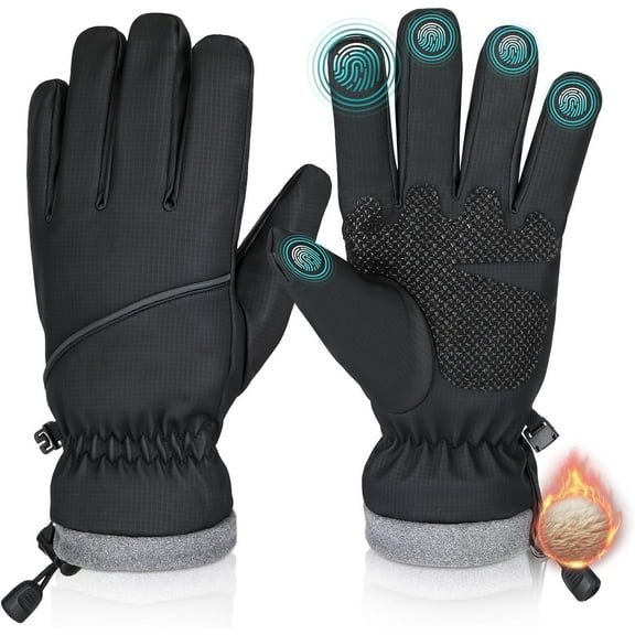 Winter Gloves Waterproof Windproof for Mens Women, Thermal Warm for Cold Weather, Grip Snow for Touch Screen Skiing Cycling Running Driving Snowboarding Fishing Outdoor