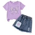 thumbnail image 4 of BOBOGOJP Kid Girls Clothes Outfits Bowknot T-Shirt + 2 In 1 Denim Short Skort Summer Clothing Set, Size 4-10, 4 of 4