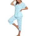 thumbnail image 5 of MecTo Women Cotton Pajamas Sets, Short-Sleeved Capri Pants PJ, Blue, 2 piece, Size M, 5 of 6