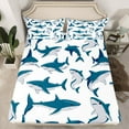 thumbnail image 2 of Feelyou Marine Shark Teen Full Size Sheets, Cartoon Sea Animal Bed Sheets, 4-Piece, 2 of 7