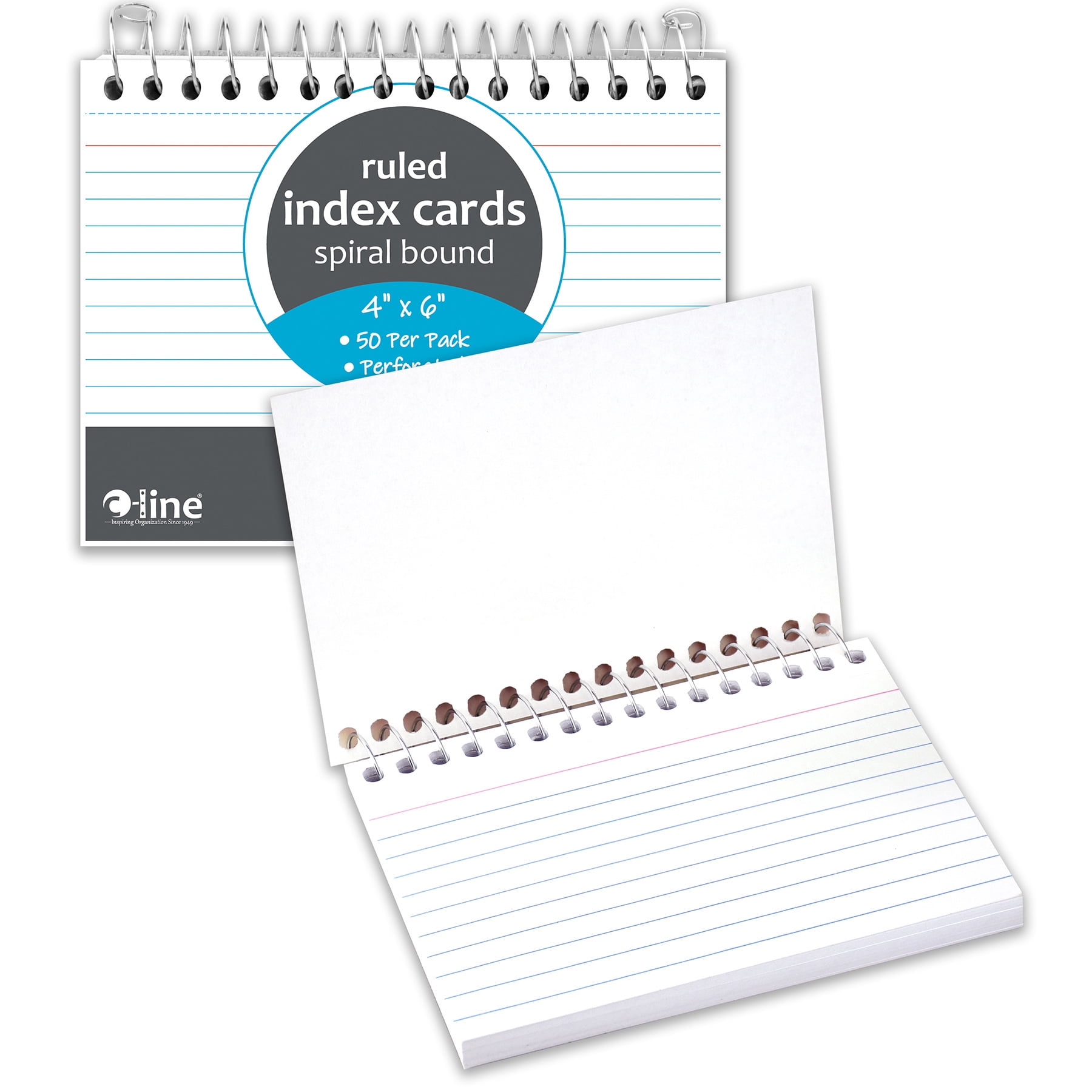 C-Line Spiral Bound Index Card Notebook, 4" x 6", Ruled, Pack of 10