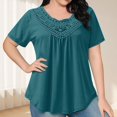 thumbnail image 2 of Womens Shirts Lace Neck Pleated Curved Loose Plus Size Casual Blouses Oversized Tshirts for Women, 2 of 5
