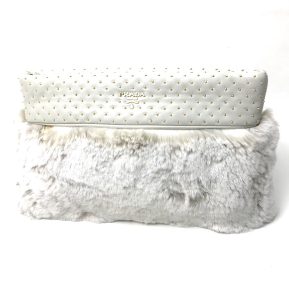 Pre-Owned PRADA bag party bag Clutch bag Off White (Good)