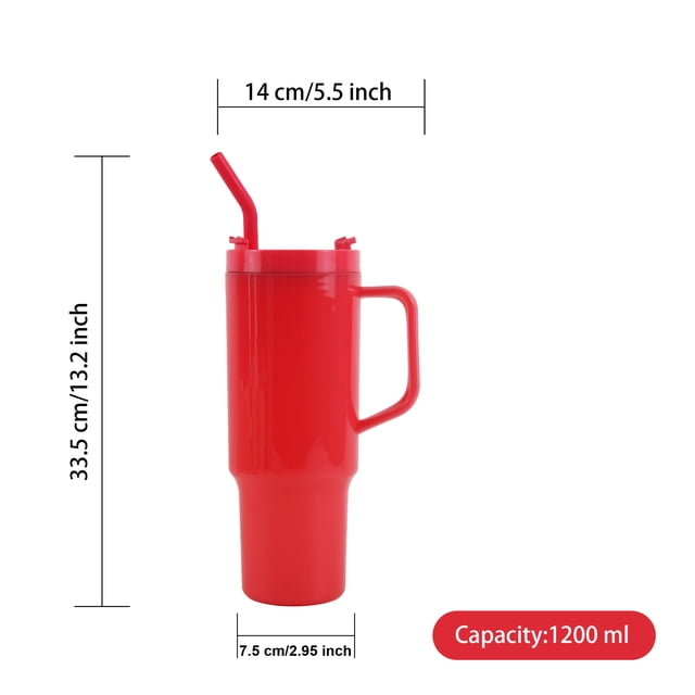 Vaso con agarradera Liso 1200 ml con popote, Rojo
