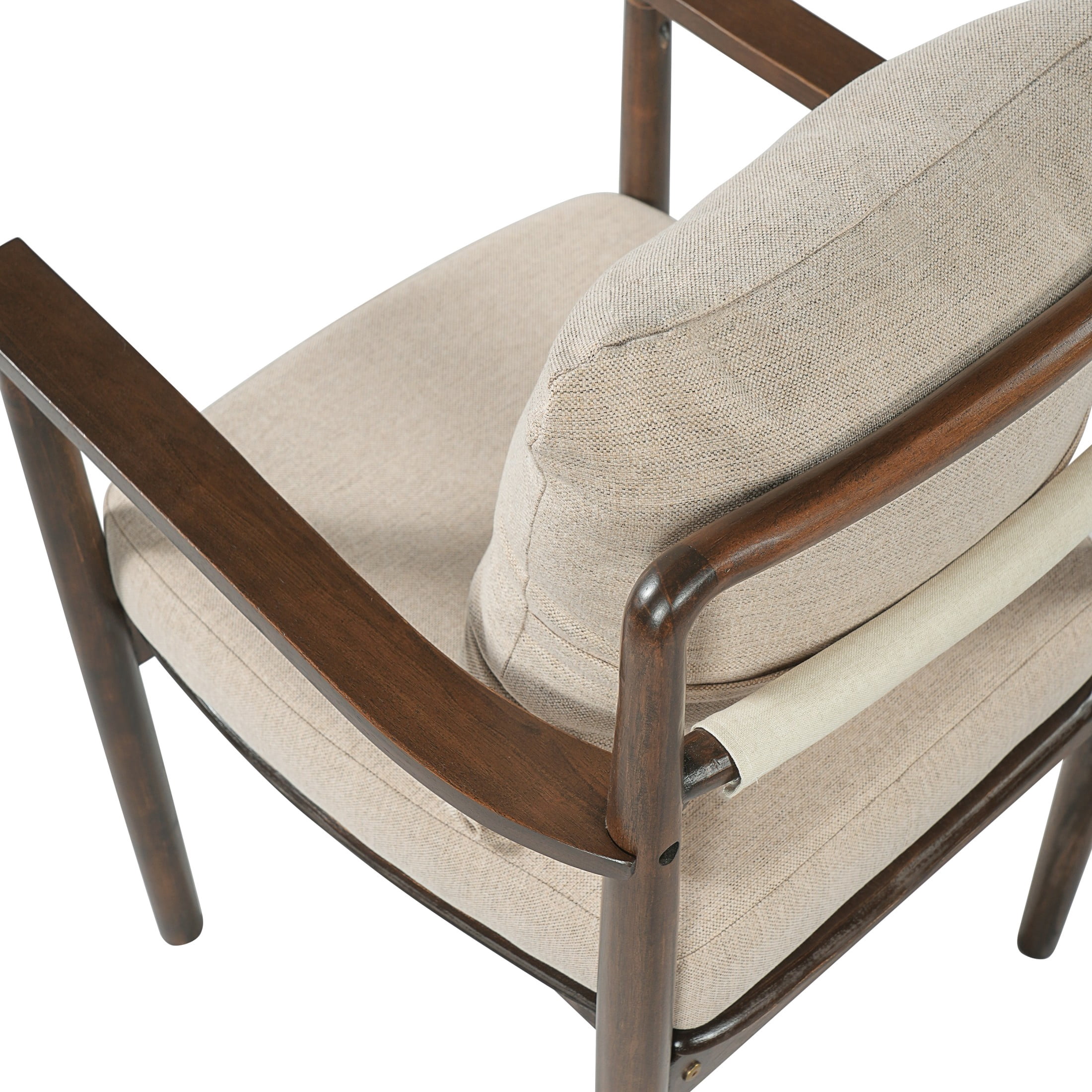 Christopher Knight Home 7-Piece Mid-Century Wood Dining Table with Upholstered Armchairs Set, Walnut+Beige