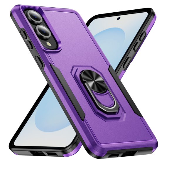 Dteck Magnetic Shockproof Case for Samsung Galaxy S25 Edge Rotatable Metal Ring Kickstand, Dual Layer Protective Cover with Drop Protection and Magnetic Car Mount Function, Purple Black