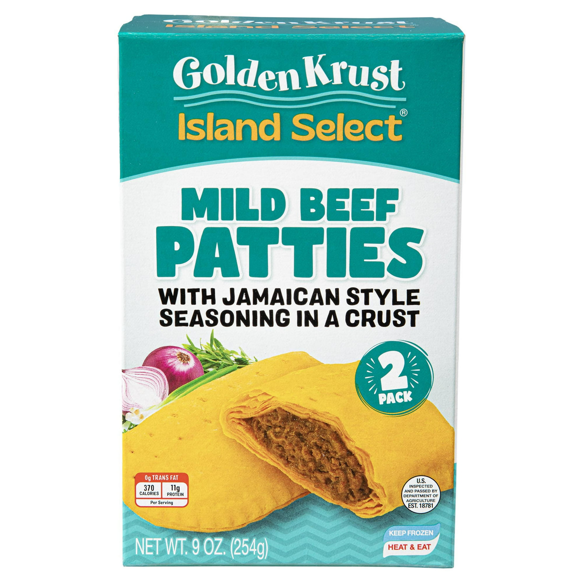 Golden Krust Island Select Mild Beef Patties with Jamaican Style Seasonings, 2 Ct, 9 oz (Frozen)