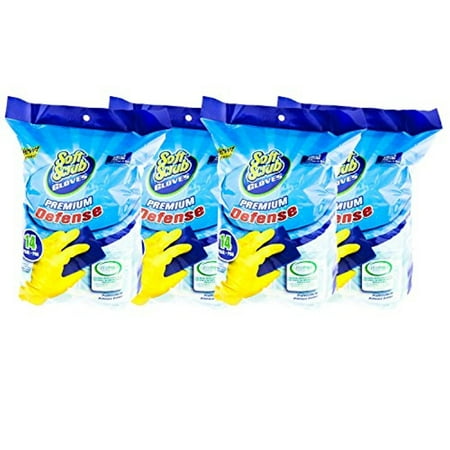 Premium Natural - Soft Scrub Premium Defense Handsaver Natural Rubber Latex Gloves - LARGE - PACK OF 4 PAIRS