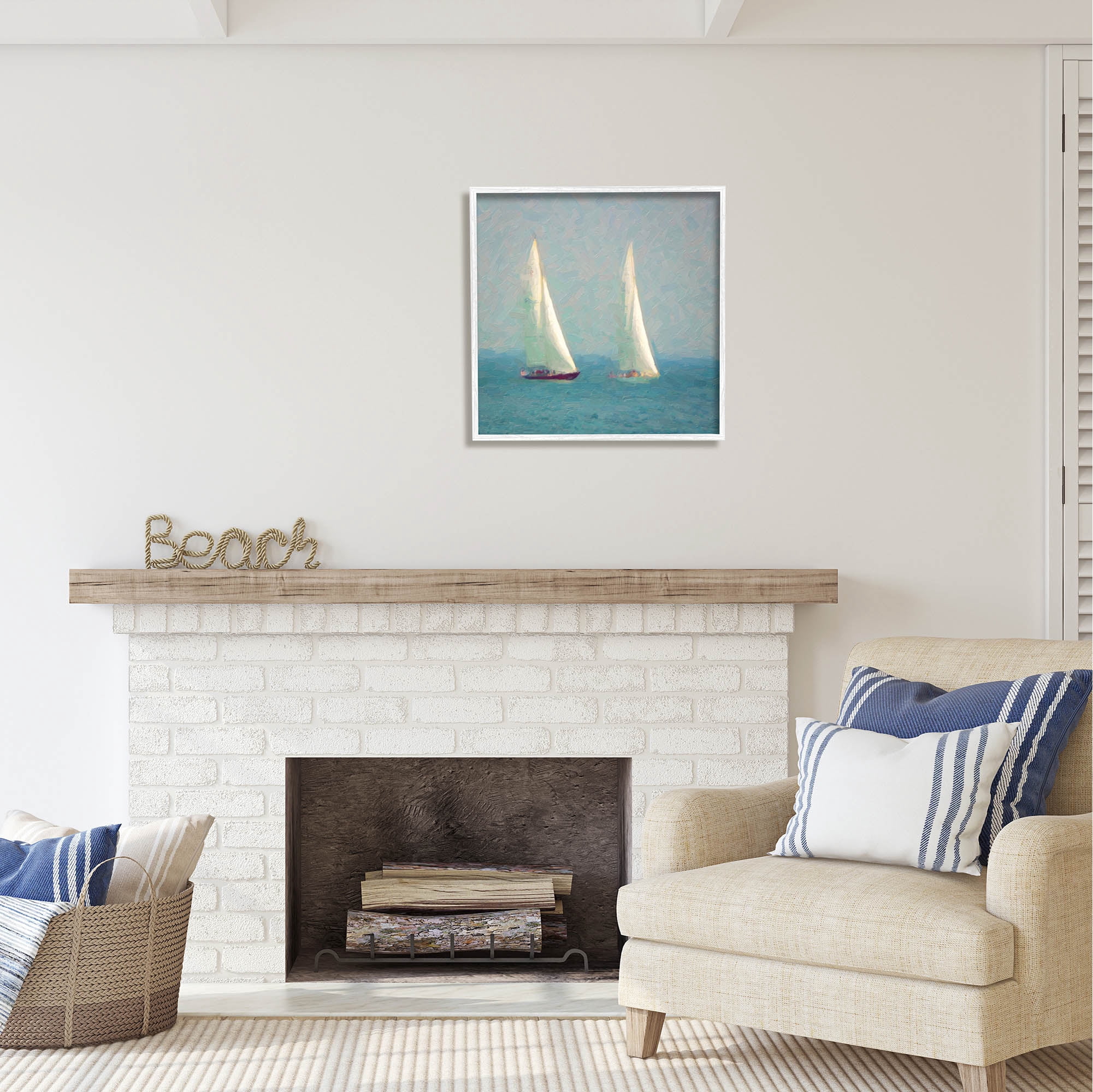 Stupell Industries Abstract Sailboats Painting Coastal Painting White Framed Art Print Wall Art