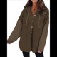 thumbnail image 2 of Sudadera Holgada de Larga para Mujer, Informal, con Botones y Capucha, con Bolsillo. Caqui Oscuro XXL, 2 of 6