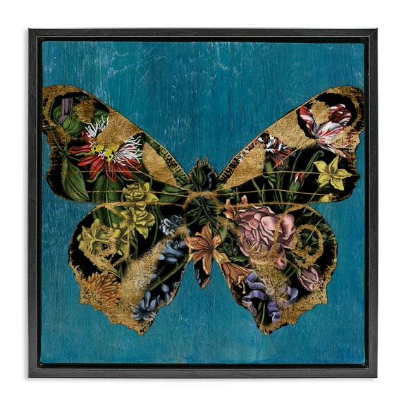 Stupell Industries Vivid Blue with Butterfly Animals Painting Black Floater Framed Canvas Art Print Wall Art, 18 x 18