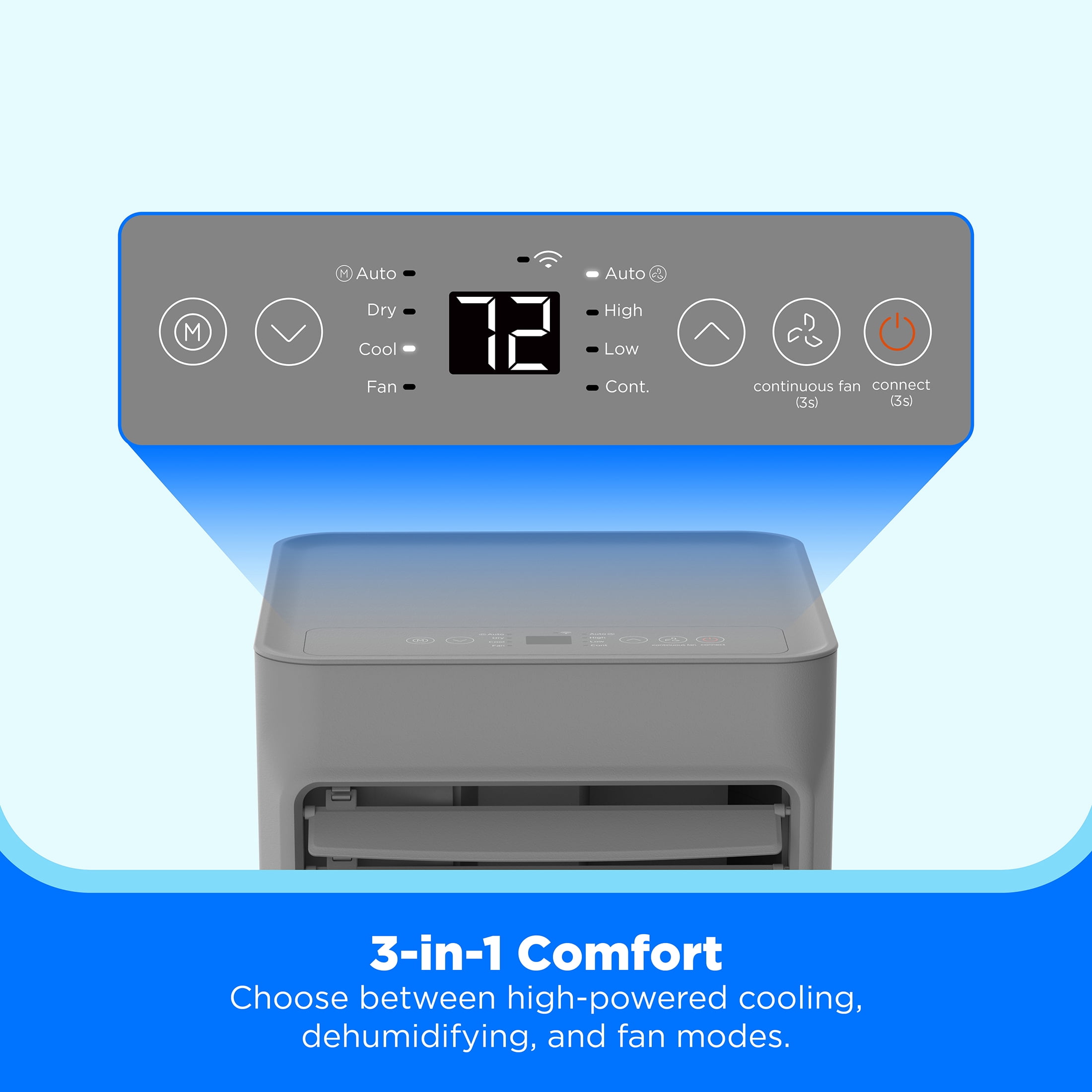 Midea 6,000 BTU Portable Air Conditioner with Wi‑Fi, 2‑Speed, 250 Sq Ft Coverage, Gray