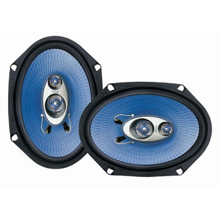 - PYLE PL683BL - 6” x 8” Car Sound Speaker (Pair) - Upgraded Blue Poly Injection Cone 3-Way 360 Watts w/Non-fatiguing Butyl Rubber Surround 70-20Khz Frequency Response 4 Ohm & 1