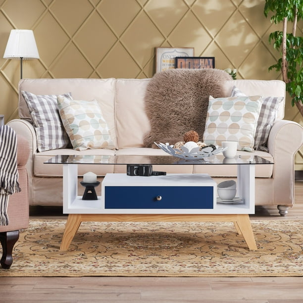Furniture Of America Edwine Modern Glass Top Coffee Table Navy Com - Navy Coffee Table