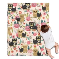 Yorkie Dog and Pioneer Flower Blanket,Comfortable Soft Lamb Wool Throw Blanket,All Season,Warm Lightweight Blankets for Sofa Bed Couch Living Room Chair,30"x40"