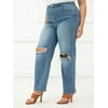 ELOQUII Elements Women's Plus Size Distressed Straight Leg Jeans