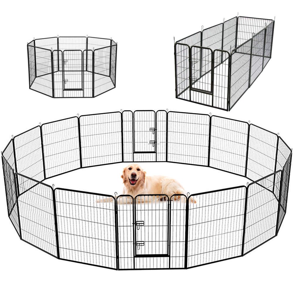 SUNCOO Dog Pen, 8/16 Panels 24/32/40 in Heavy Duty Folding Large Metal