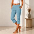 thumbnail image 2 of Capri Pants for Women High Waisted Straight Leg Stretch Lightweight Trousers Casual Work Golf Capris with Pockets Summer Fall Loose Breathable Pants Daily Travel Office Outfits, Sky Blue 3XL, 2 of 9