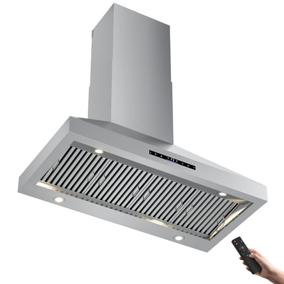 48 Inch 1200 CFM Ducted Wall Mount Range Hood in in Stainless Steel, With Remote Control and LED Light