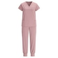 thumbnail image 5 of Hogleaql Womens Scrub Set V-Neck Short Sleeve Jogger Suits with Multi Pockets Nurse Tops & Cargo Pant Nurse Uniform Casual Workwear Scrub Sets Pink XL, 5 of 9