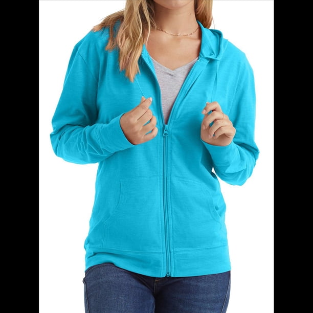 Sudadera con Capucha y Cremallera de Punto Flameado para Mujer, Camiseta Texturizada con Cremallera para Mujer Azul S
