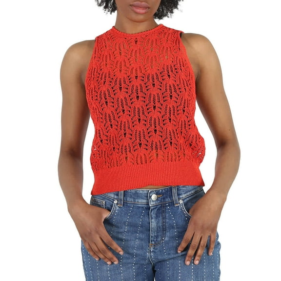 Stella Mccartney Ladies Bright Red Pointelle Stitch Top, Brand Size 36 (US Size 2)