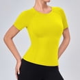 thumbnail image 2 of FRSASU Womens Short Sleeve Tunic Tops Round Neck Shirts Casual Slim Fit Gym Yoga Shirts Trendy Workout Outfits Yellow, 2 of 5
