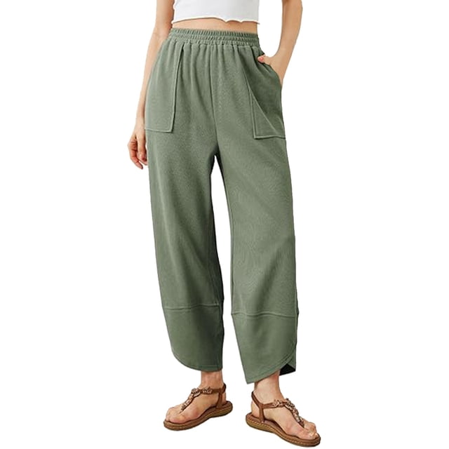 Pantalones harem holgados de pierna ancha para mujer - Cintura elástica, bolsillos laterales - Informales/playa/yoga - Tallas S-XL