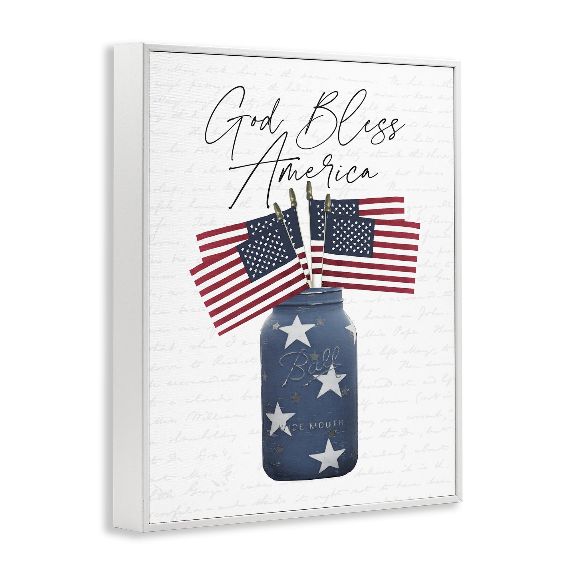Stupell Industries Patriotic Flag Jars Religious Painting White Framed Art Print Wall Art, 16 x 20