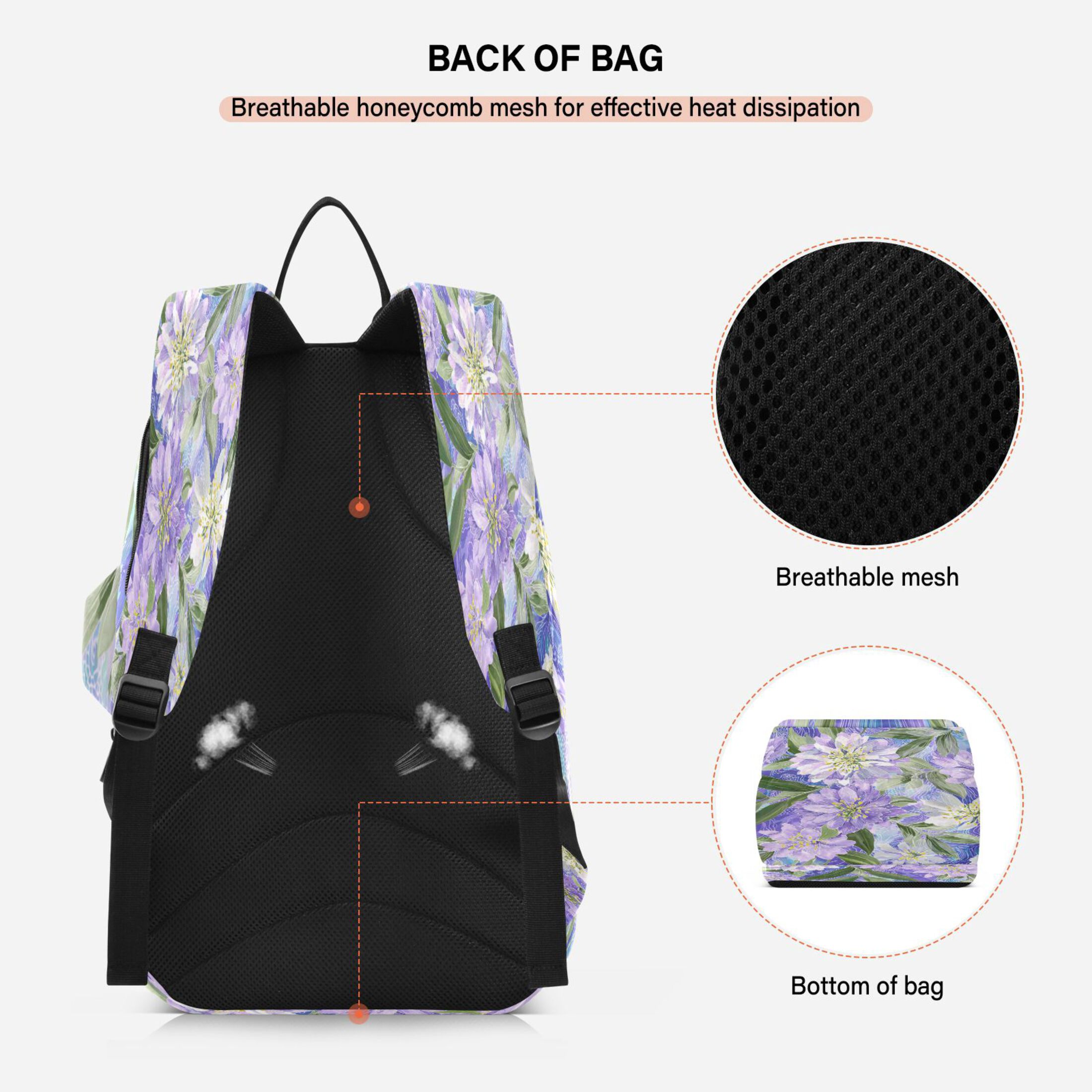 2 Racquet Holder Tennis Backpack Tennis Racket Covers Gym Bags Elegant Purple Daffodil Pattern
