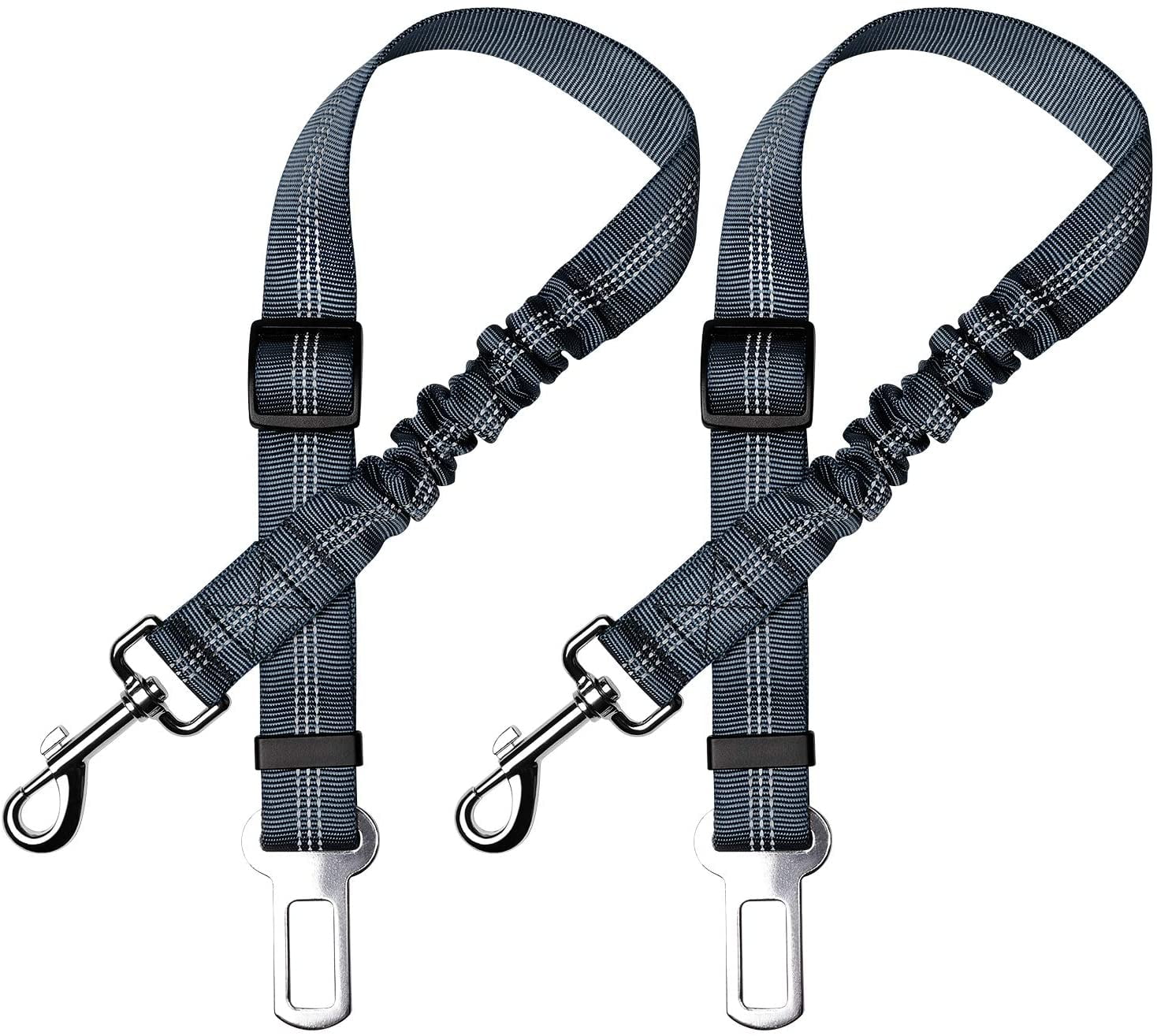 Set of 2 Car Dog Harnesses with Shock Absorbing and Adjustable Elastic Dog Buckle, Premium Harness for All Dogs and Cats, Gray