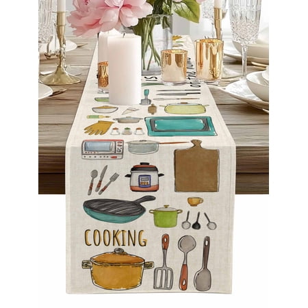 Table Runner Cooking Kitchenware Table Runners Kitchen Tool Pattern Cotton Linen Dresser Scarf Kitchen Dining Table Decor for Home Dinner Party Decor 13×90 Inch Table Runner Cooking Kitchenware Table Runners Kitchen Tool Pattern Cotton Linen Dresser Scarf Kitchen Dining Table Decor for Home Dinner Party Decor 13×90 Inch