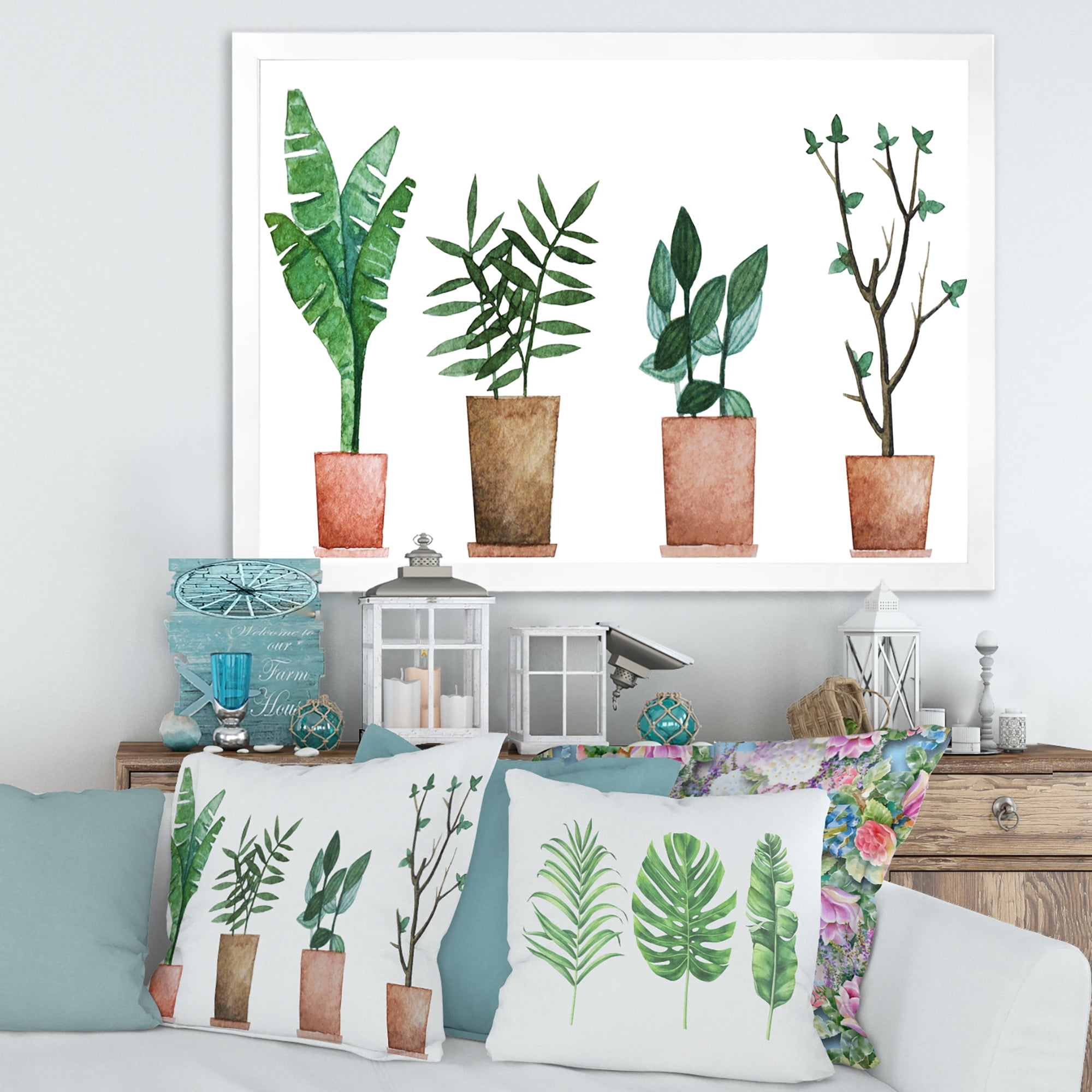 Designart 'Duo of Potted Flowers House Plants In Claypots' Farmhouse Framed Art Print