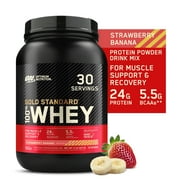 Optimum Nutrition, Gold Standard 100% Whey Protein Powder, 24 g Protein, Strawberry Banana, 2 lb, 30 Servings