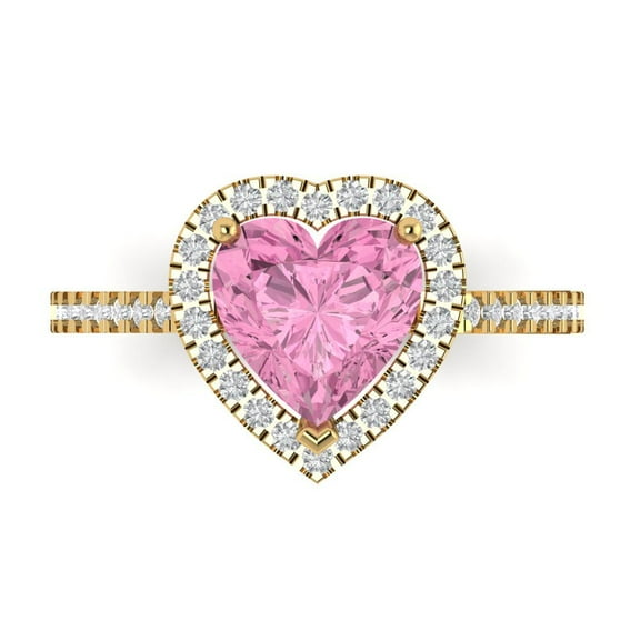 Halo Engagement Ring for Women - 2.285ct Simulated Pink Diamond in 14K Yellow Gold Promise Ring