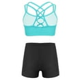 thumbnail image 3 of Alvivi Kids Girls 2Pcs Activewear Set Gymnastics Dance Sports Crop Tops and Booty Shorts Tankini Light Green&Black 8, 3 of 7