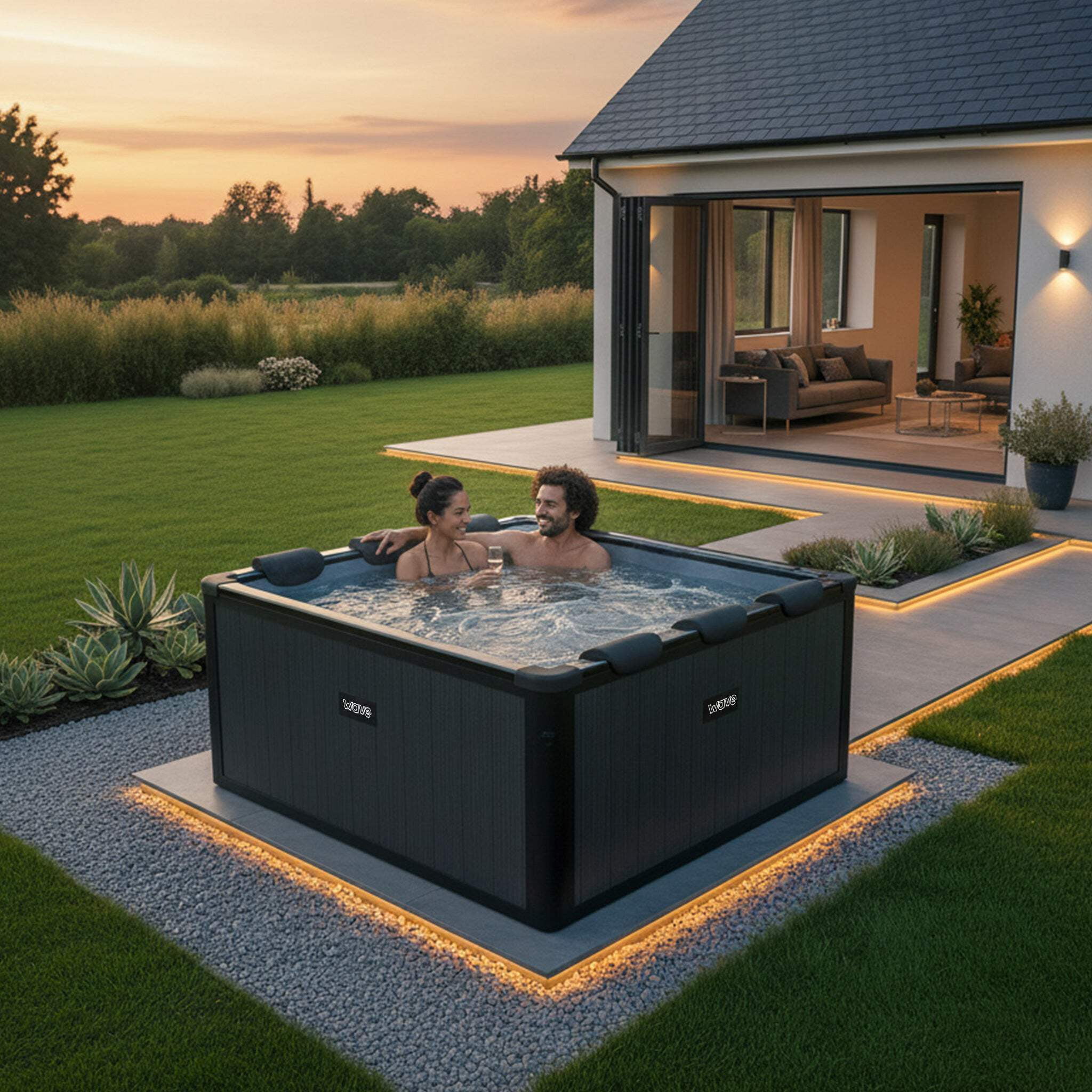 Adriatic | 6 Person Square Aluminium Frame Hot Tub | Black Wood